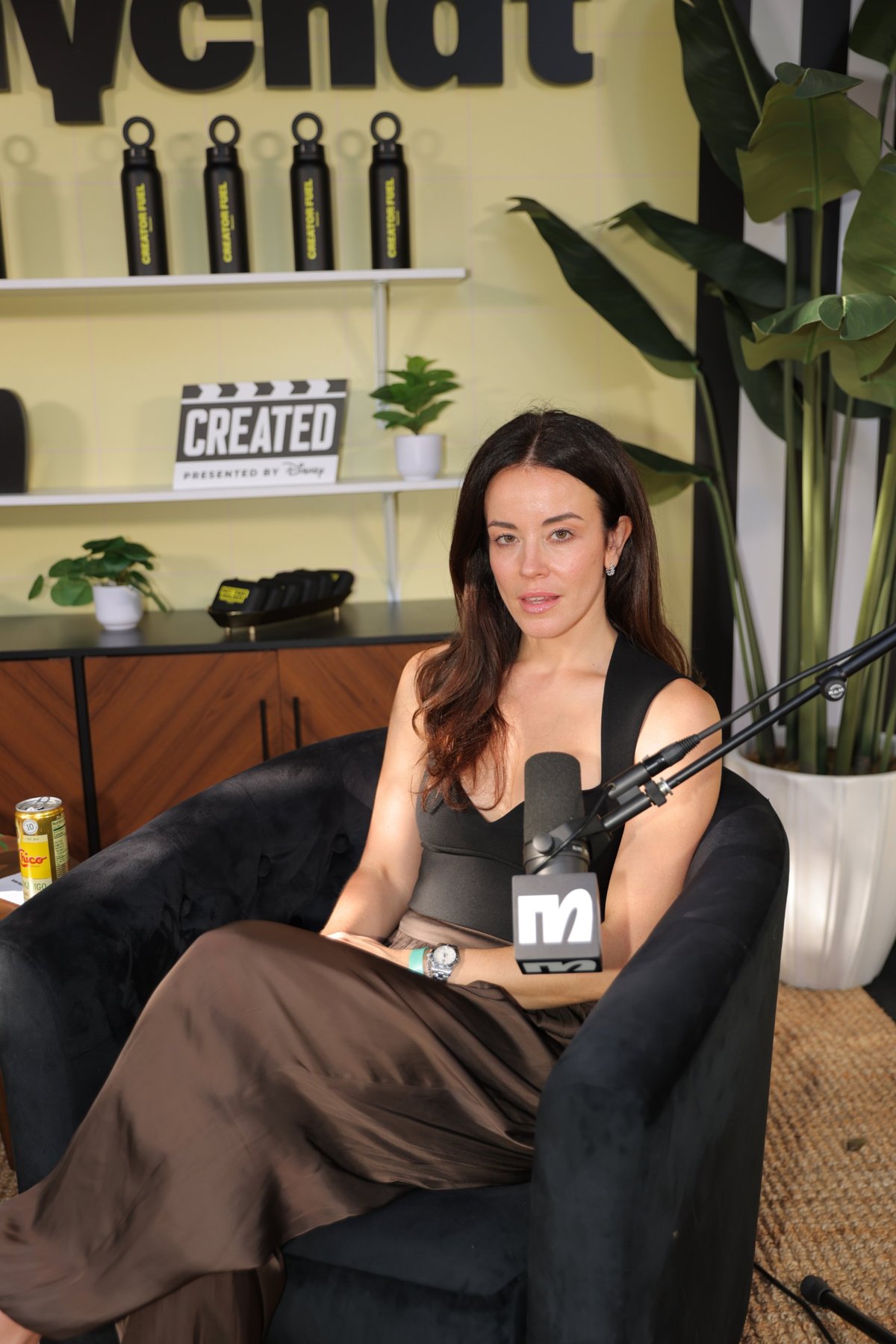 Anna on a podcast set